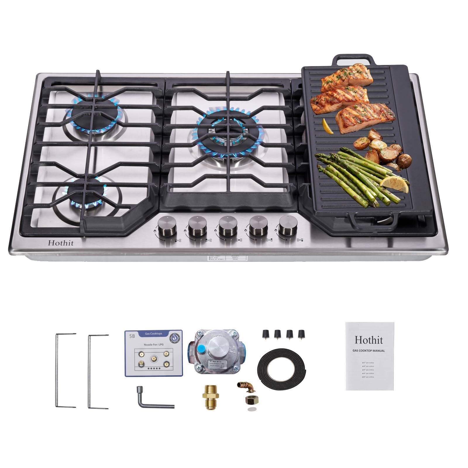 34 Inch 5 Burners Propane Gas Cooktop, Natural Gas Cooker Stove with