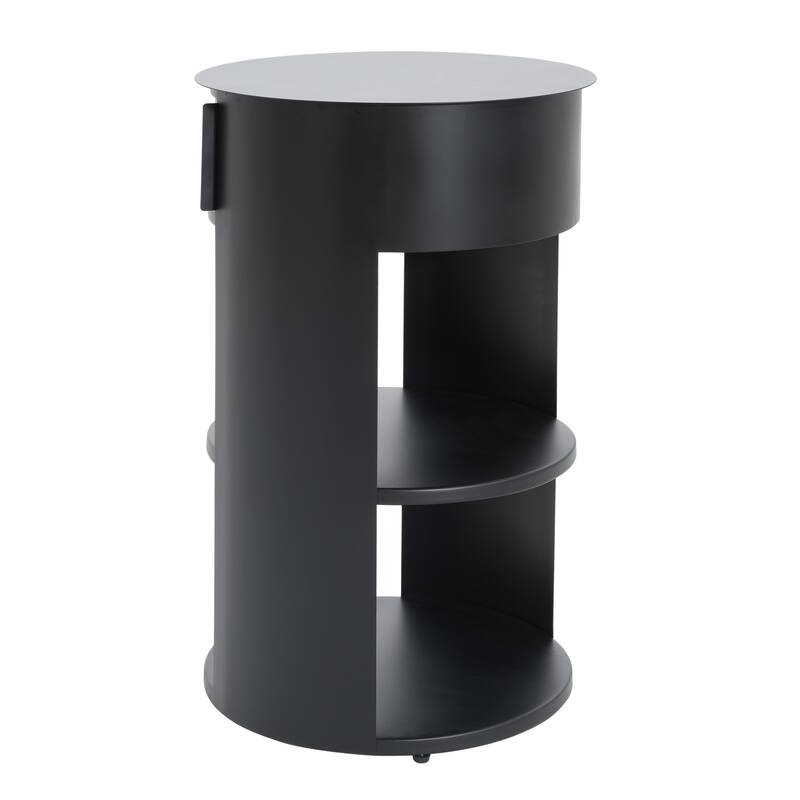 Indoor 3-Tier Metal Round Side Table with Sliding Door Cabinet