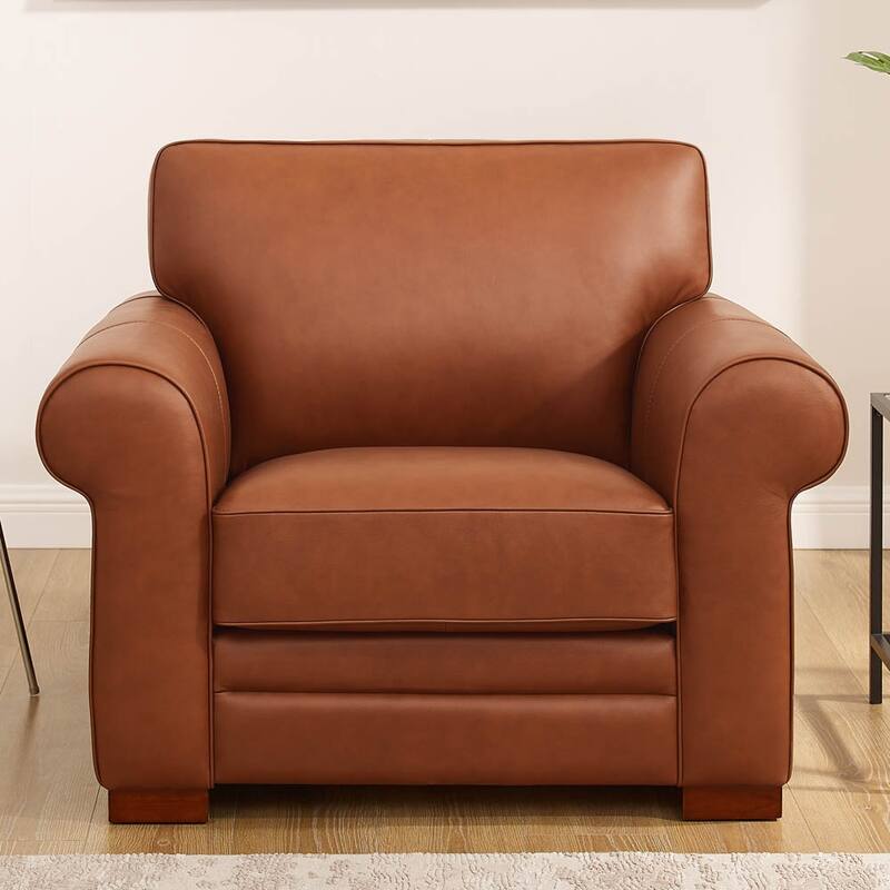 Hydeline Brookfield Top Grain Leather Chair With Feather, Memory Foam and Springs - Cinnamon Brown