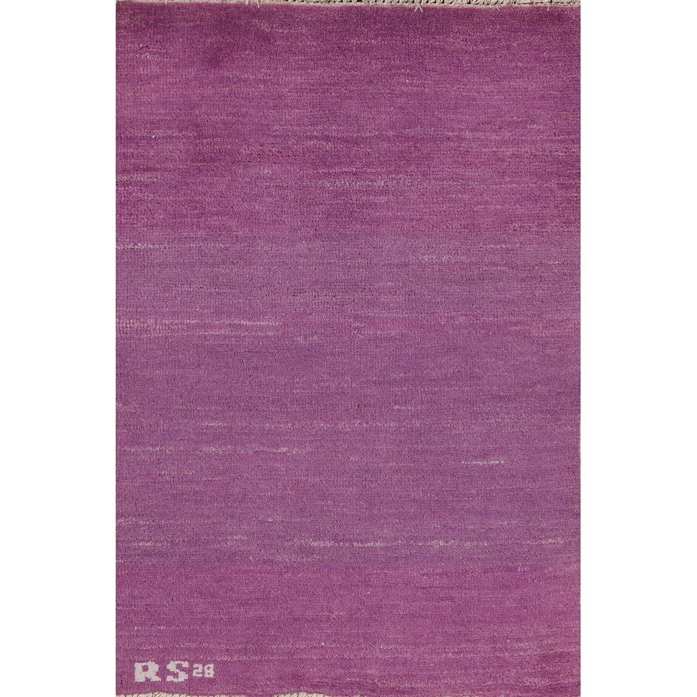 Purple Contemporary Gabbeh Oriental Foyer Rug Handmade Wool Carpet - 1'11"x 3'0"
