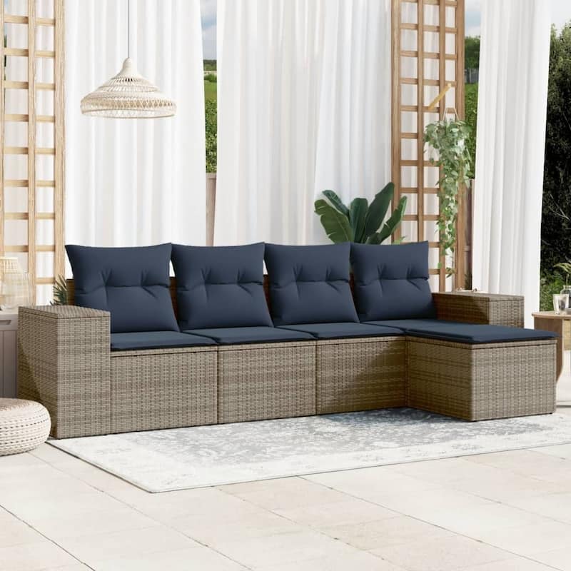 vidaXL 5 Piece Patio Sofa Set with Cushions Grey Poly Rattan - 21.7 x 24.4 x 27.2 (W x D x H)
