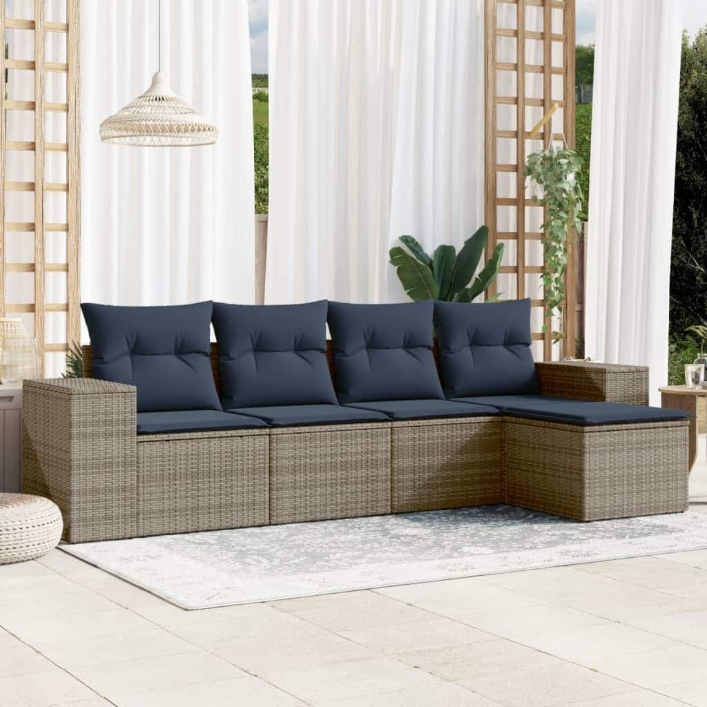 vidaXL 5 Piece Patio Sofa Set with Cushions Grey Poly Rattan - 21.7 x 24.4 x 27.2 (W x D x H)