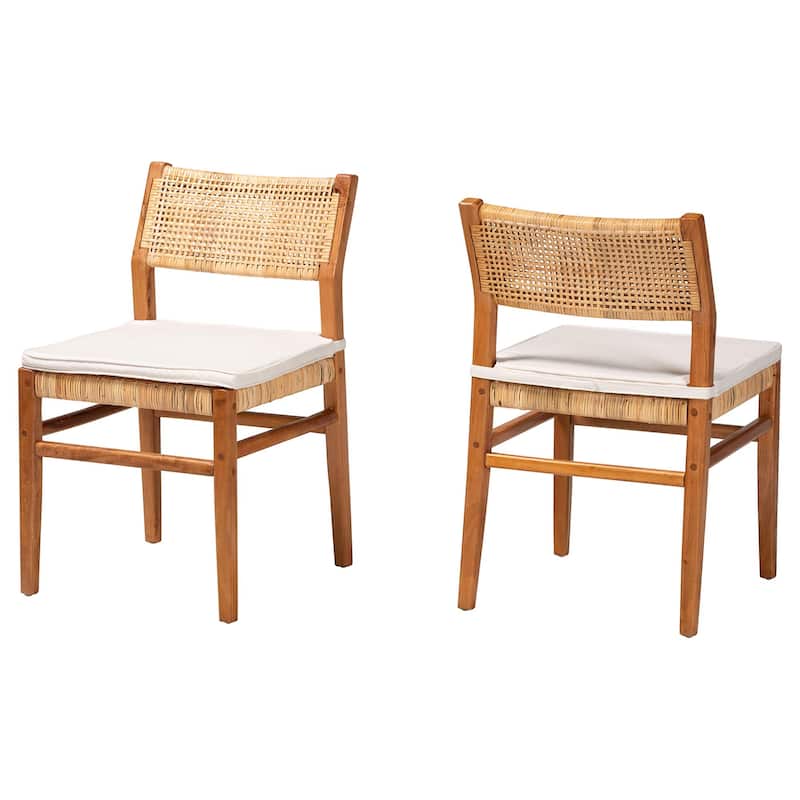 Chatura Natural Rattan and Mahogany Wood Dining Side Chair - Handwoven Wicker Dining Chair with Angled Back - Light Honey/Honey