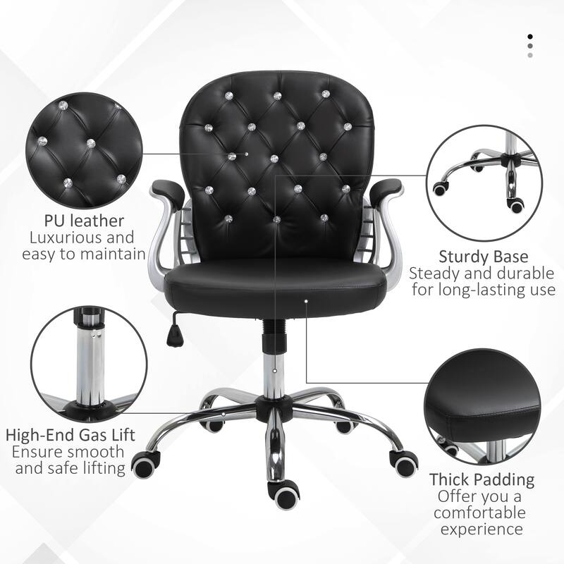 Ergonomic Leather Office Chair with Button Tufted Design, Padded Armrests, and Adjustable Height for Home Office