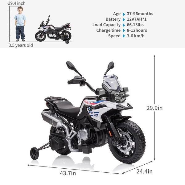 dimension image slide 0 of 3, Kids Motorcycle, 12V 7Ah Licensed BMW Ride On Motorcycle for Toddlers with 2 Speeds