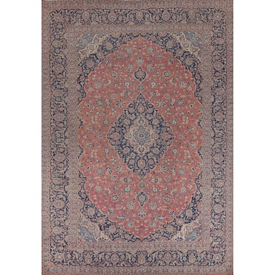 Traditional Kashan Large Persian Vintage Rug Hand-Knotted Wool Carpet - 10'2"x 14'0"