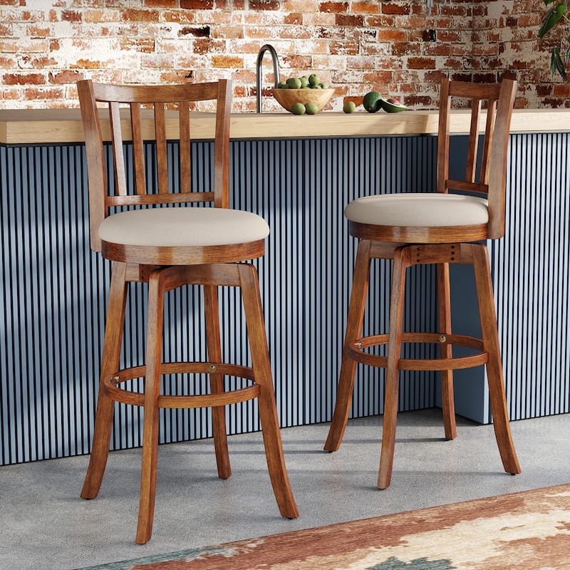 Gymax 30.5'' Swivel Barstools Set of 4 w/Backrest & Upholstered Seat