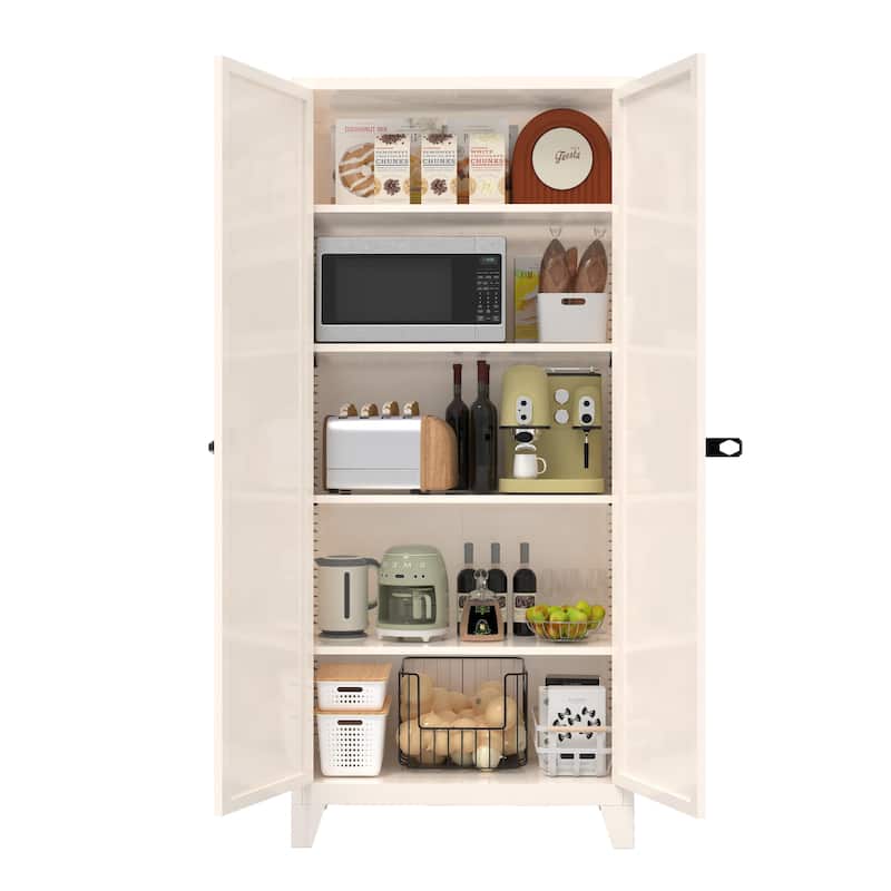 71" 2 Shapely Door Cabinet With Lock, Metal Storage Cabinet with Doors and Adjustable Shelves, for Kitchen Bedroom Living Room
