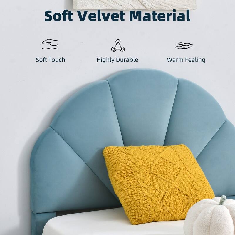 Upholstered Bed with Unique Seashell Headboard