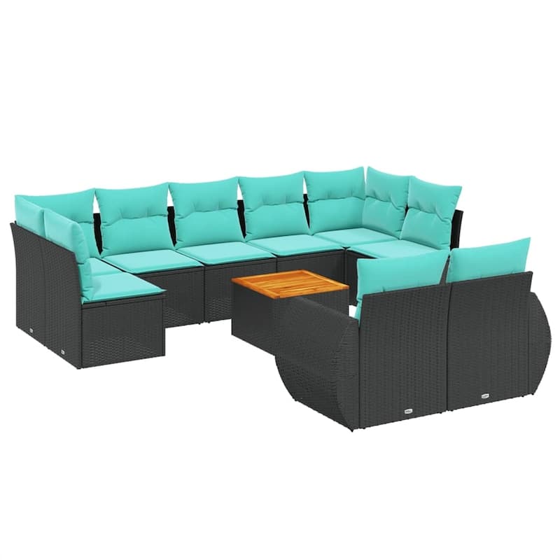 vidaXL 10 Piece Patio Sofa Set with Cushions Black Poly Rattan - 24.4 x 24.4 x 27.2