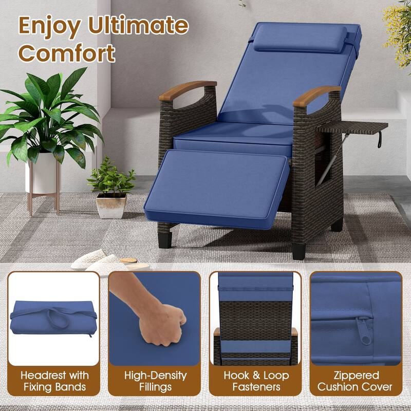 Gymax Patio Rattan Lounge Chair PE Wicker Recliner Chair w/ Adjustable