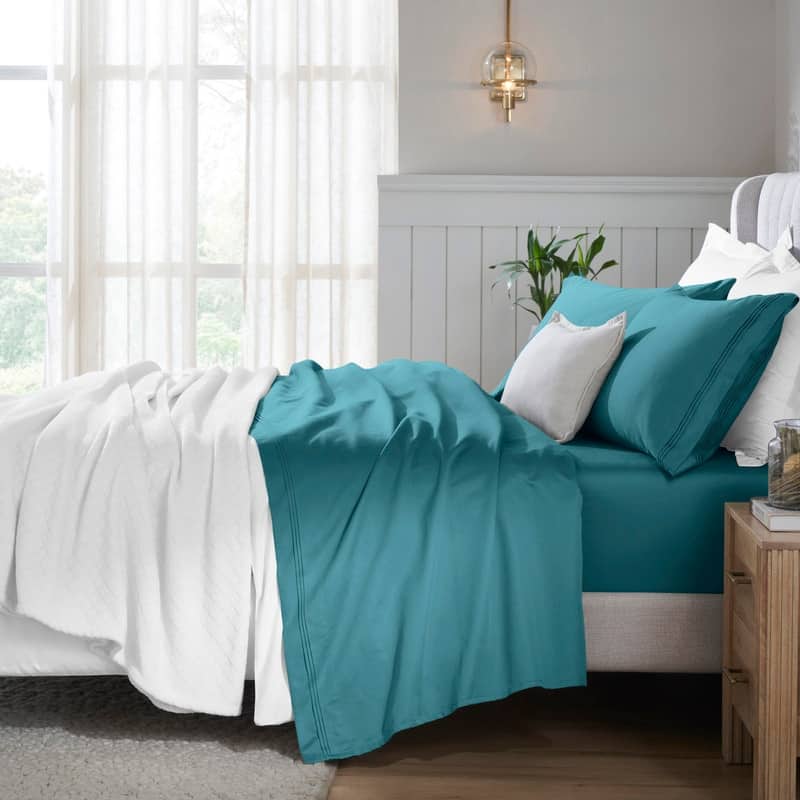 Superior Egyptian Cotton 650 Thread Count Deep Pocket Solid Sheet Set - Full - Caribbean