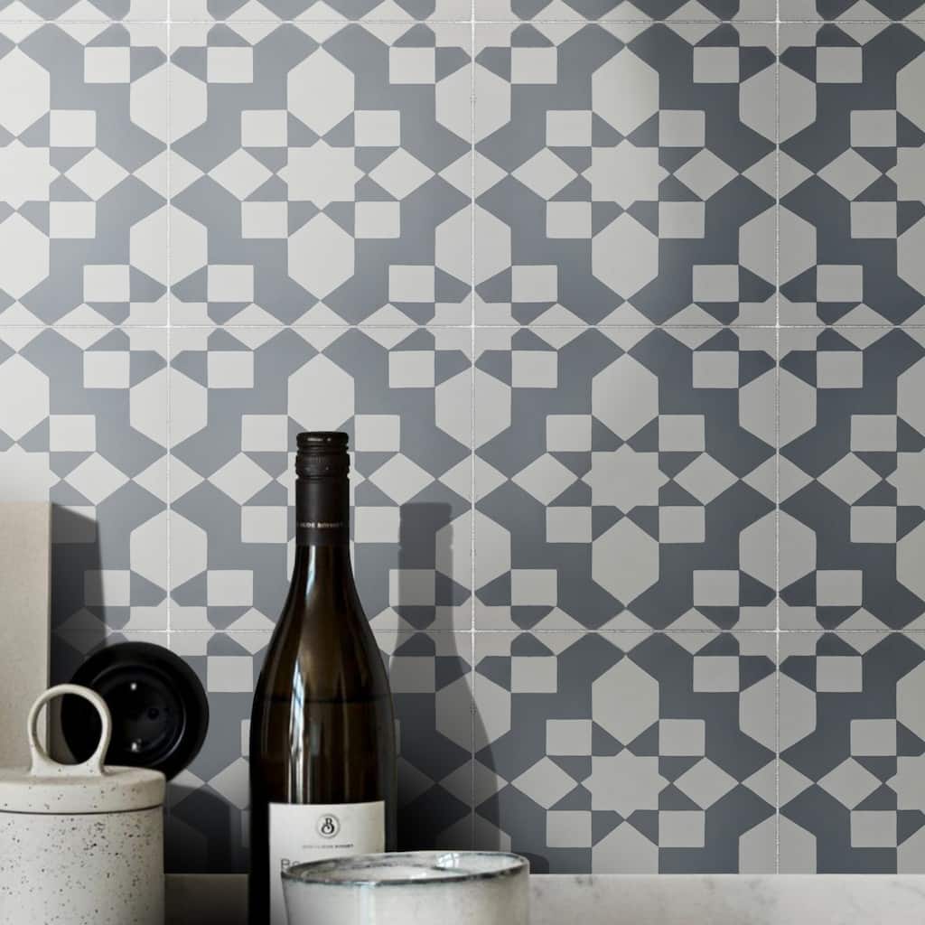 Affos Handmade Cement Tile,8x8, White-Grey ,Pack of 12 tiles ( Morocco)