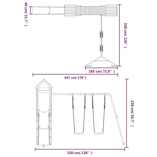 dimension image slide 0 of 4, vidaXL Swing Set Outdoor Backyard Wooden Playground Equipment for Kids Age 3-8