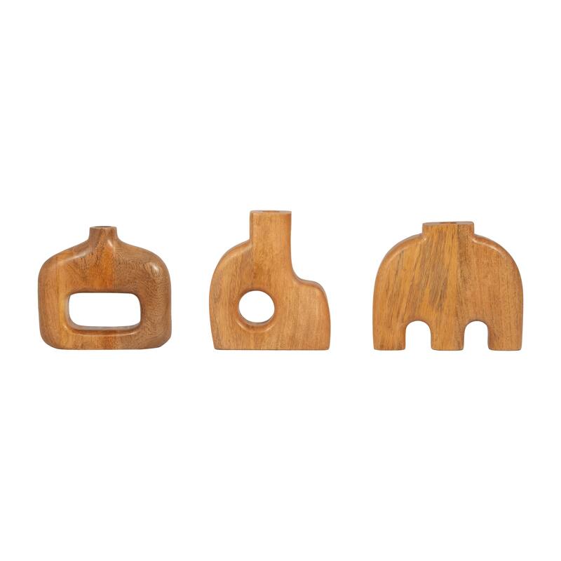 Sagebrook Home Exquisite Mango Wood Vase - 7" Open Cut-out Design in Natural Tone for Elegant Home Decor