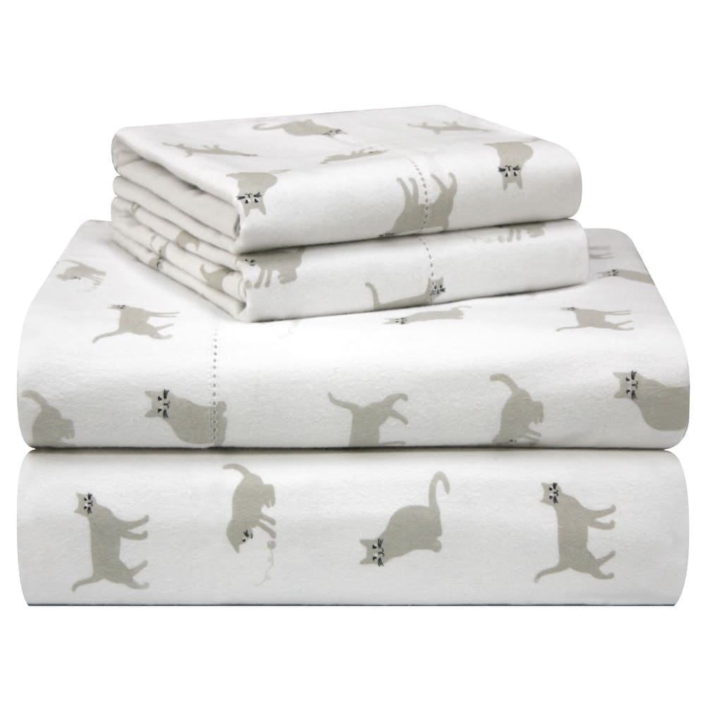 Pointehaven Printed Cotton Flannel Hemstitch Deep Pocket Bed Sheet Set