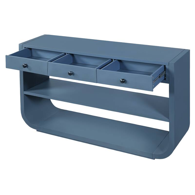 Christopher Knight Home - Modern Entryway Curved Console Table with Soft-Close Drawers & Open Shelves for Living Room, Hallway