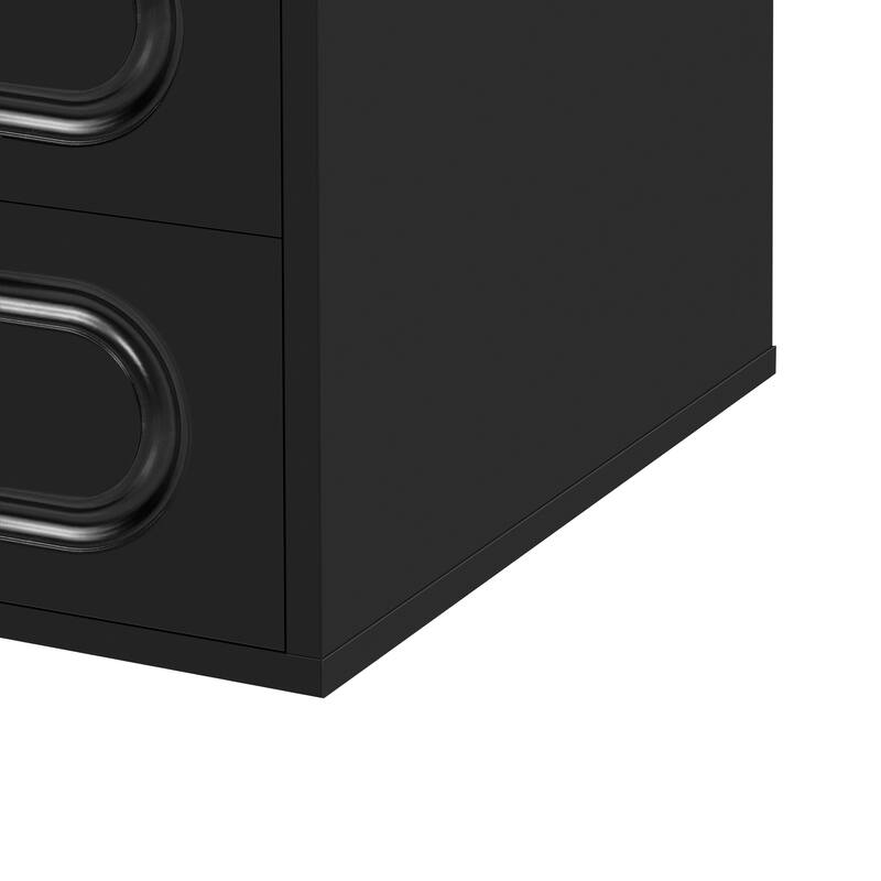 Floating Storage Cabinet with Rattan Accents Bathroom Vanity with Ceramic Sink, 2 Full-Extension Drawers and Soft-Close Hinges