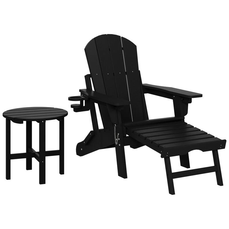 Laguna Outdoor Folding Adjustable Adirondack Chair with Hideaway Ottoman & Round Side Table - Black