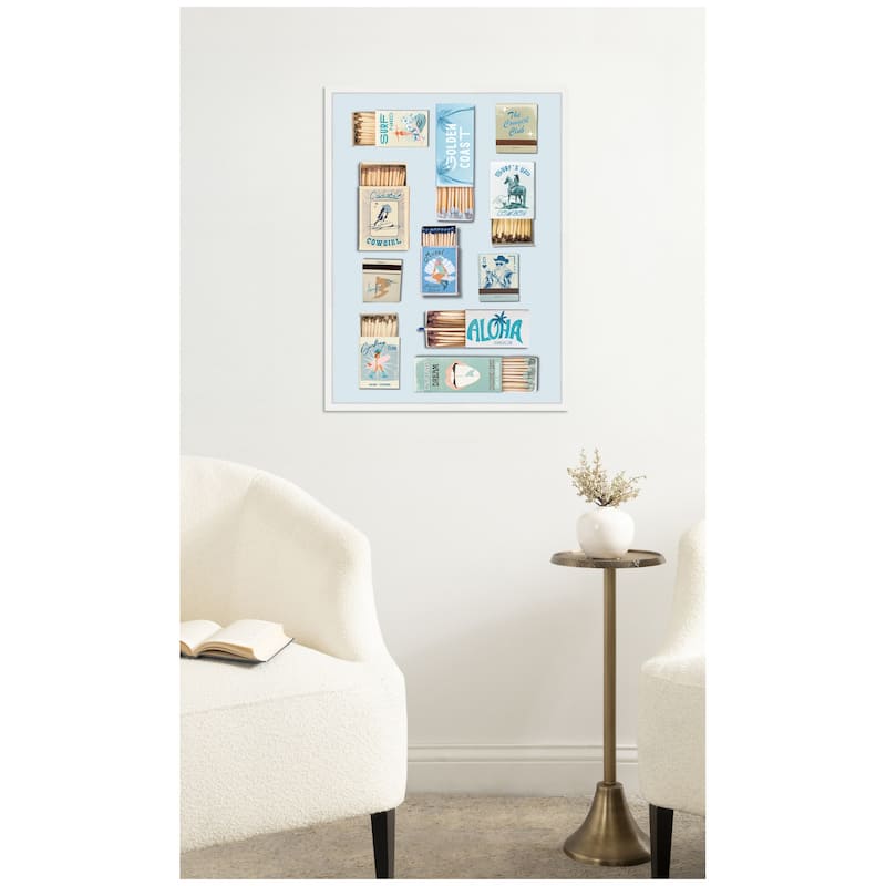 Kate and Laurel Retro Matchbox Blue Coastal Cowgirl 18x24 FC by Honey Island Studio Framed Canvas Wall Art Print