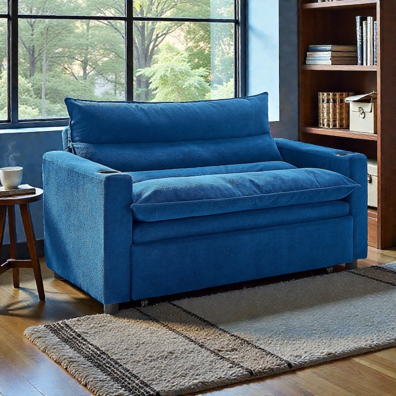 47" Convertible Velvet Sofa Bed, 3-in-1 Pull-Out Loveseat Chaise Lounge with Adjustable Backrest for Living Room