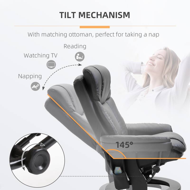 PU Leather Swivel High Back Armchair with Footstool