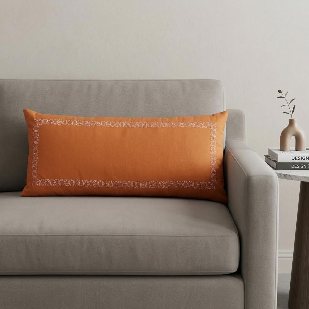 HomeRoots 14" X 36" Orange And Dark Orange 100% Cotton Geometric Zippered Pillow