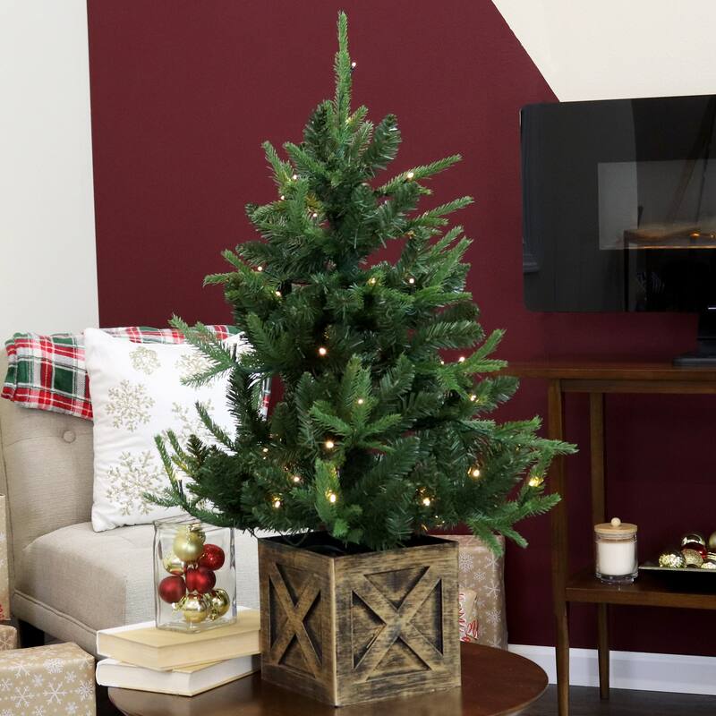 Pre-Lit Farmhouse Artificial Fir Christmas Tree - 3-Foot