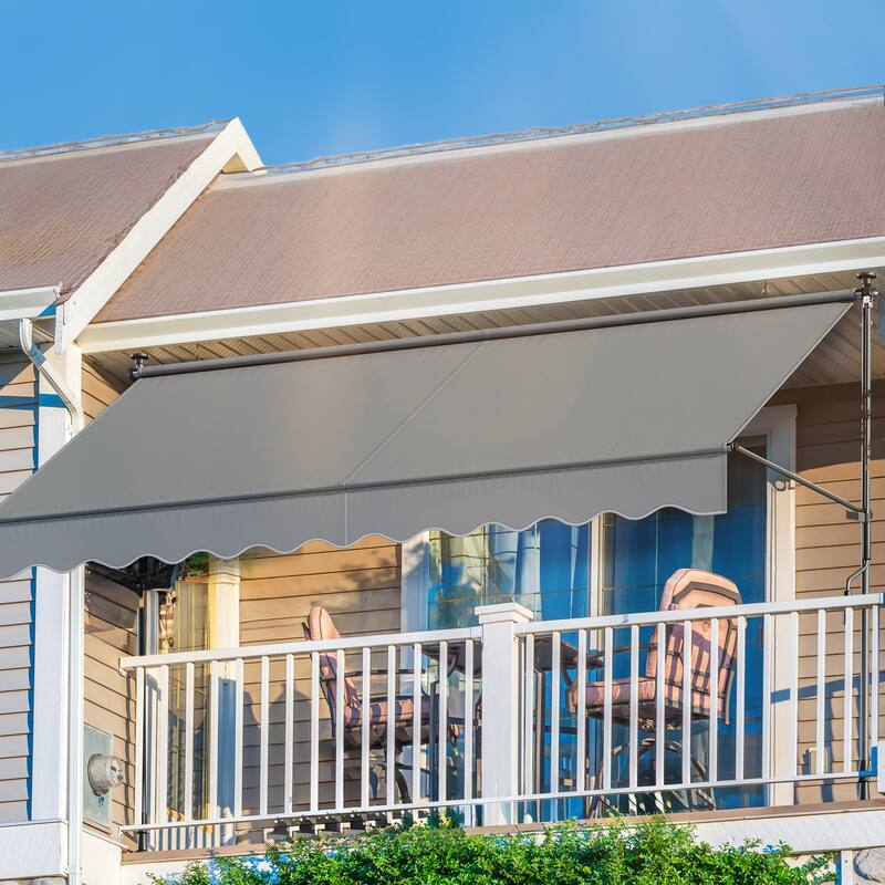 Mosis 13' x 4' Manual Retractable Awning, Non-Screw Freestanding Patio Sun Shade Shelter with Support Pole Stand - 11.5*3.9 Ft - Grey