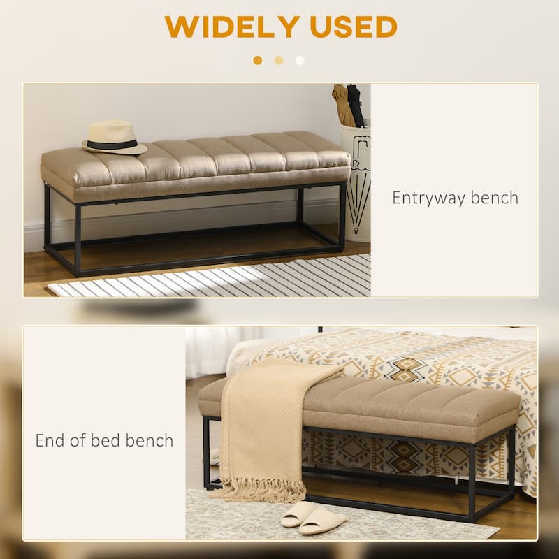 HOMCOM 47.25" End of Bed Bench with Channel Tufted Design, Upholstered Ottoman Bench with Steel Legs for Bedroom, Brown