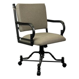 Tempo Furniture Bullseye Caster Swivel Tilt Dining Chair w/ Arms Armchair Pebblestone Powder Coat Finish & Stanford Taupe Fabric
