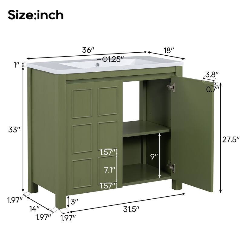 36" Bathroom Vanity with Undermount Resin Sink Combo Set, Solid Wood Frame Bathroom Storage Cabinet with Adjustable Shelves