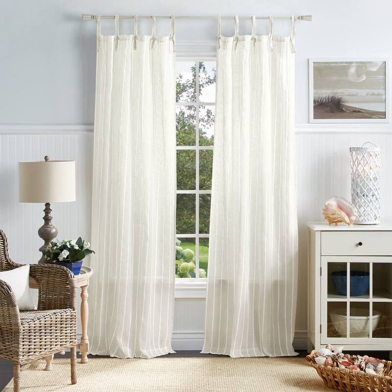 Martha Stewart Laguna Stripe Semi-Sheer Tie Tab Curtain Panel Pair