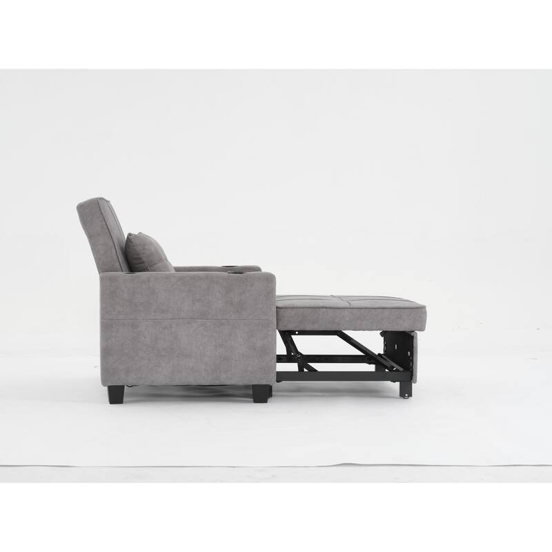 Futon Chair Bed 3-in-1 Pull Out Sleeper with USB Ports, Light Grey Tech Cloth