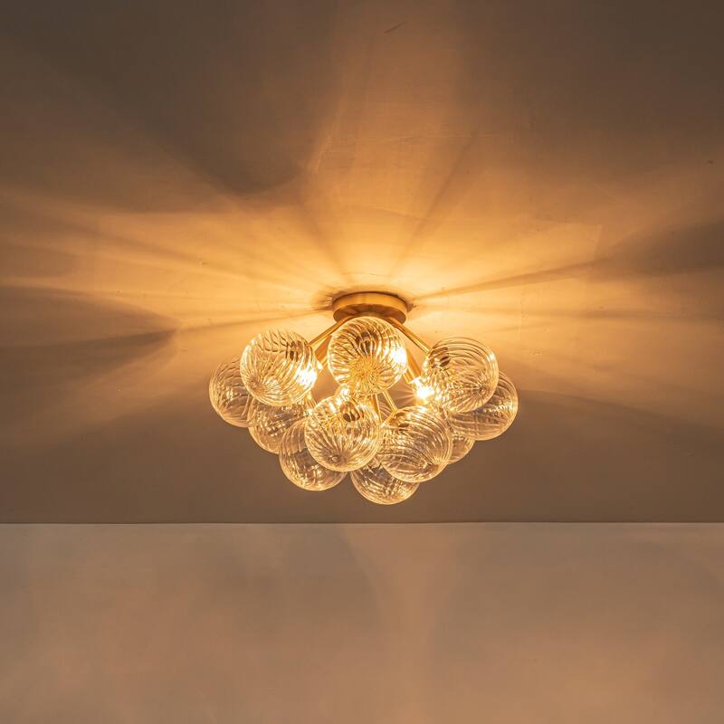 4-Light Modern Luxury Brushed Brass Iron & Textured Glass Globe Flush Mount Ceiling lighting for Living & Dining Areas - 19.3 in. W x 12.2 in. H - Black