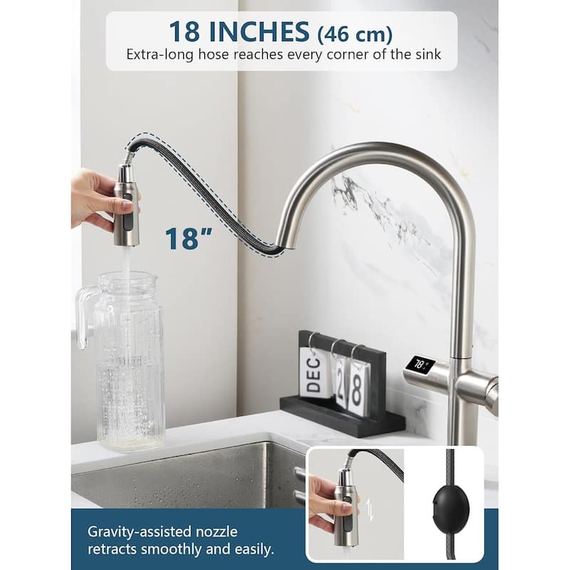 Lefton Touchless Pull-Out Kitchen Faucet, Hands Free Motion Sensor Activated, Battery-Free Temperature Display, KF2206