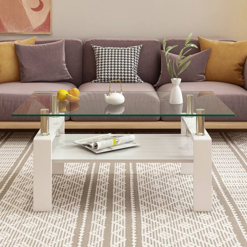 Rectangle Tempered Glass Tabletop Coffee Table