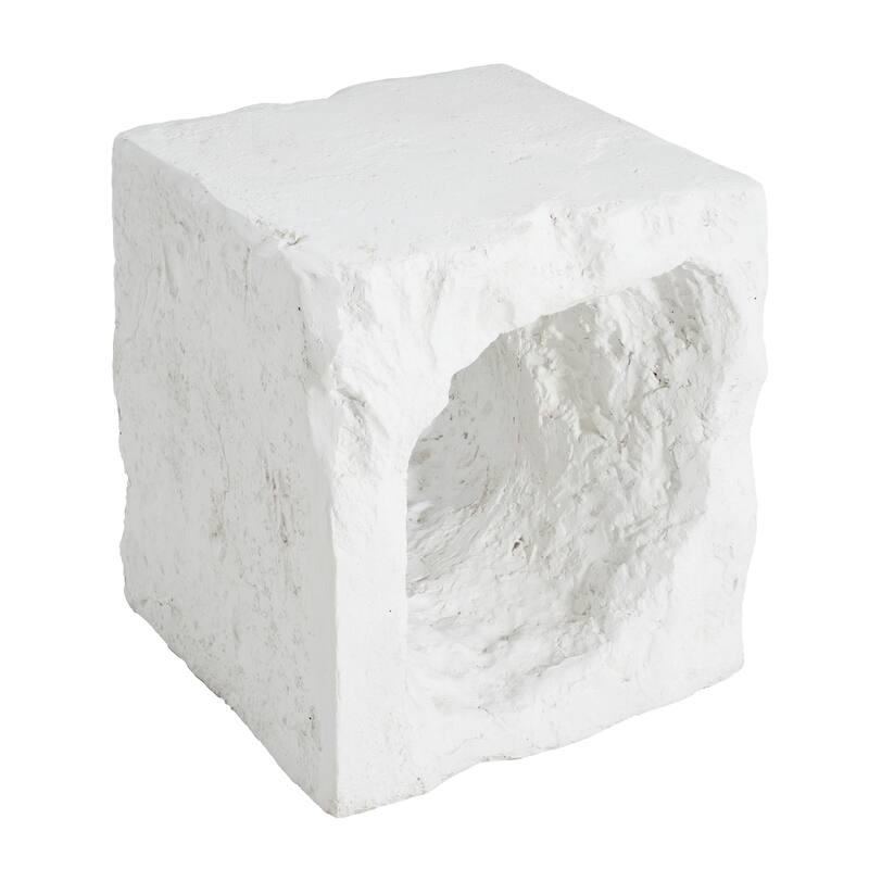 Roomfitters Lyra Outdoor Karst Cave Inspired Side Table with Organic Texture, Weather Resistant MGO, White
