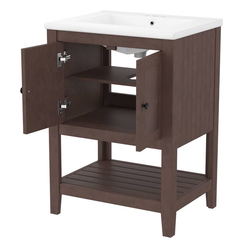 Bathroom Vanity with Sink, Small Storage Cabinet with 2 Soft Closing Doors, Sink Vanity with Solid Wood Frame