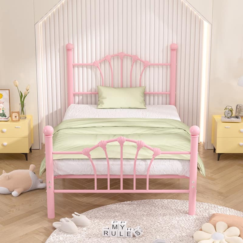 VECELO Classic Metal Platform Bed Frame, Twin Size Beds Set of 2 with Shell Style, Kids Bed Set of 2
