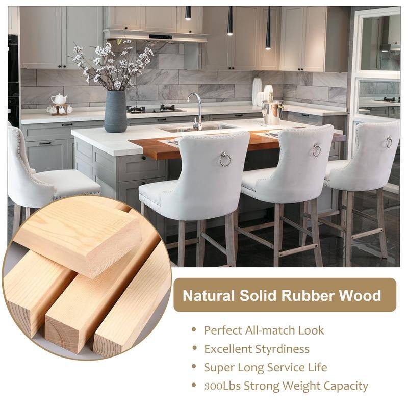 Contemporary Upholstered Velvet Barstools with Button Tufted Set of 6