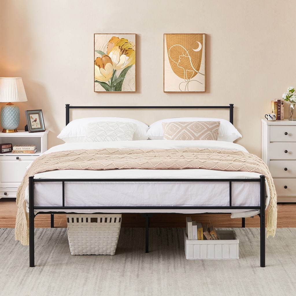 Metal Bed Frame with Headboard and Footboard, No Box Spring Needed