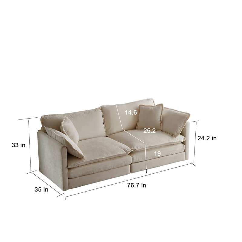 6-Seat Chenille Sectional Sofa Set (3-Seater + 2-Seater + Chair) with Extra Deep Seats & Solid Wood Frame