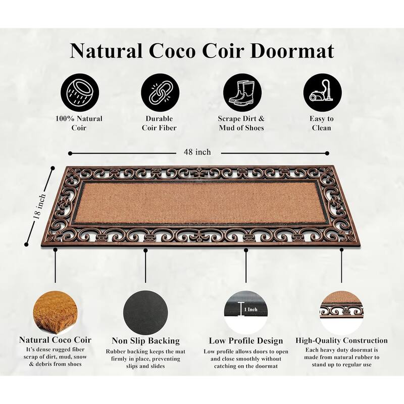 A1HC Rubber Coir Myla Welcome Entry Double Doormat 18"x48"