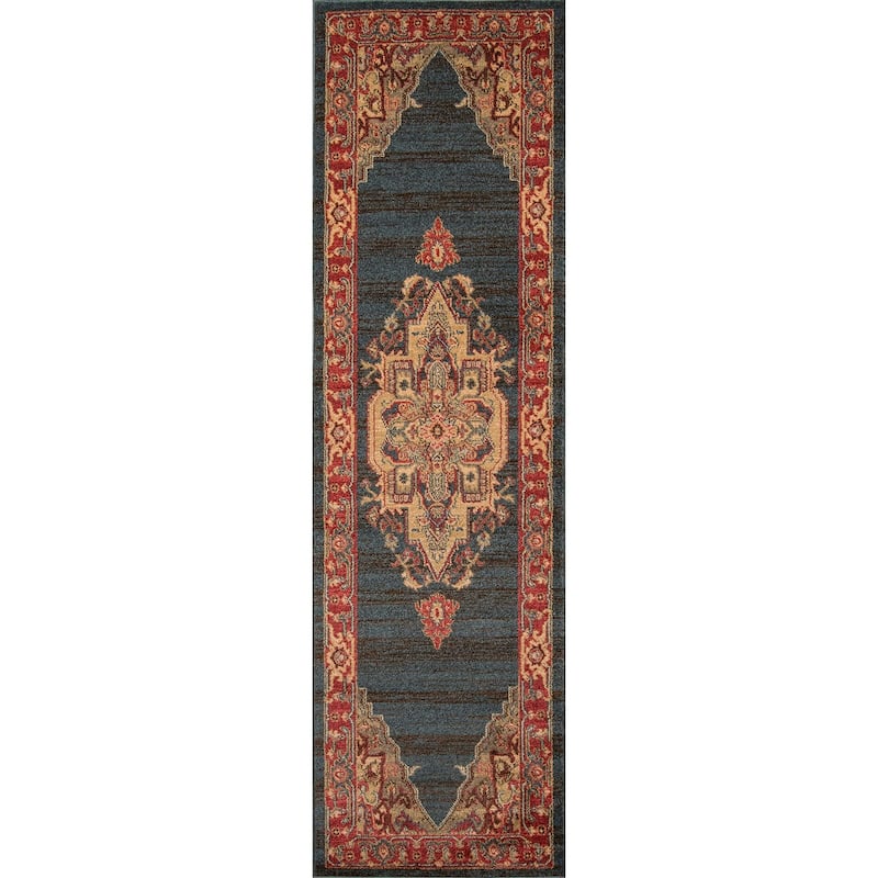 ECARPETGALLERY Machine Woven Lux Traditional Area Rug - Navy - 2'3 x 7'6 - Runner