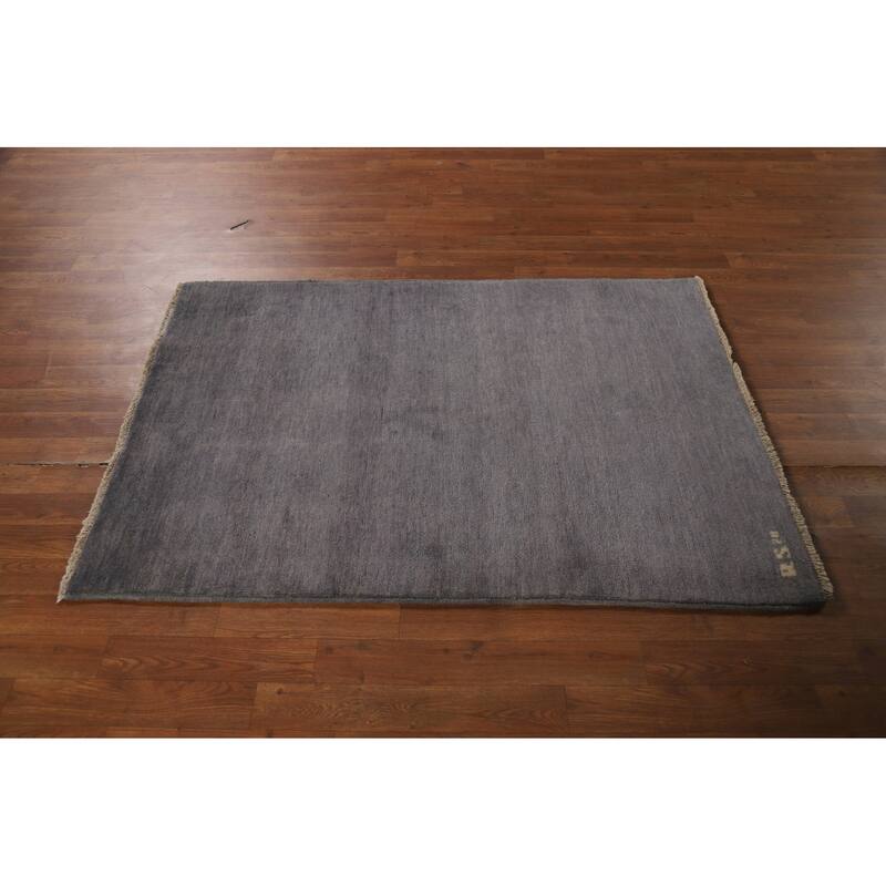 Gray Blue Gabbeh Modern Rug Hand-Knotted Wool Carpet - 3'4" x 4'10"