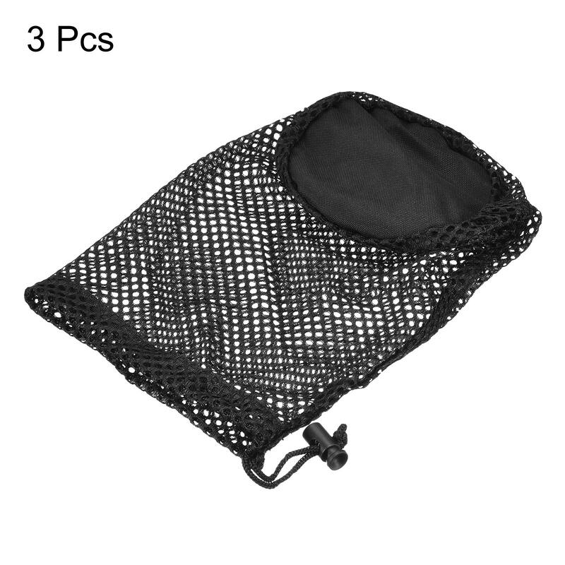3Pcs Nylon Mesh Net Bag Drawstring Pouch for Golf Ball Storage Black