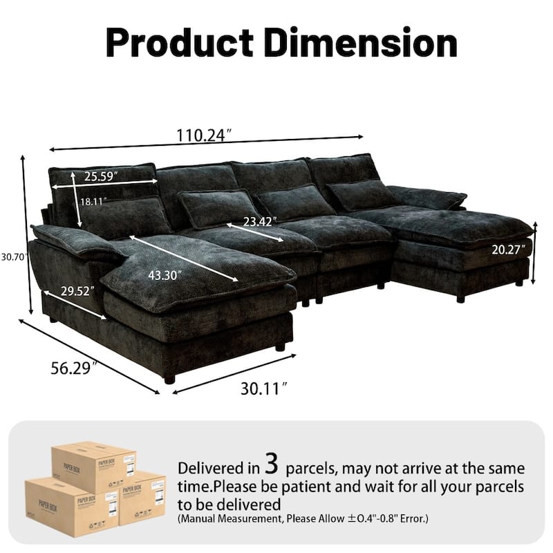 110.24" Modular Double Chaise Lounge Sectional Sofa with Waist Pillows