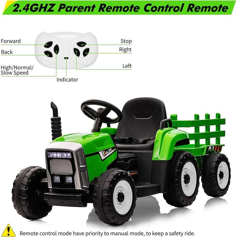 12V Ride on Tractor with Trailer & Remote Control