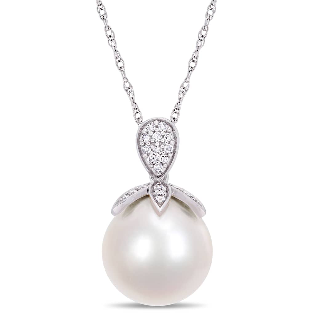 Miadora 11-12mm Cultured Freshwater Pearl and 1/10 ct TW Diamond 10k White Gold